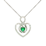 14K Gold Diamond-Cut Chain Heart Shaped Emerald Pendant