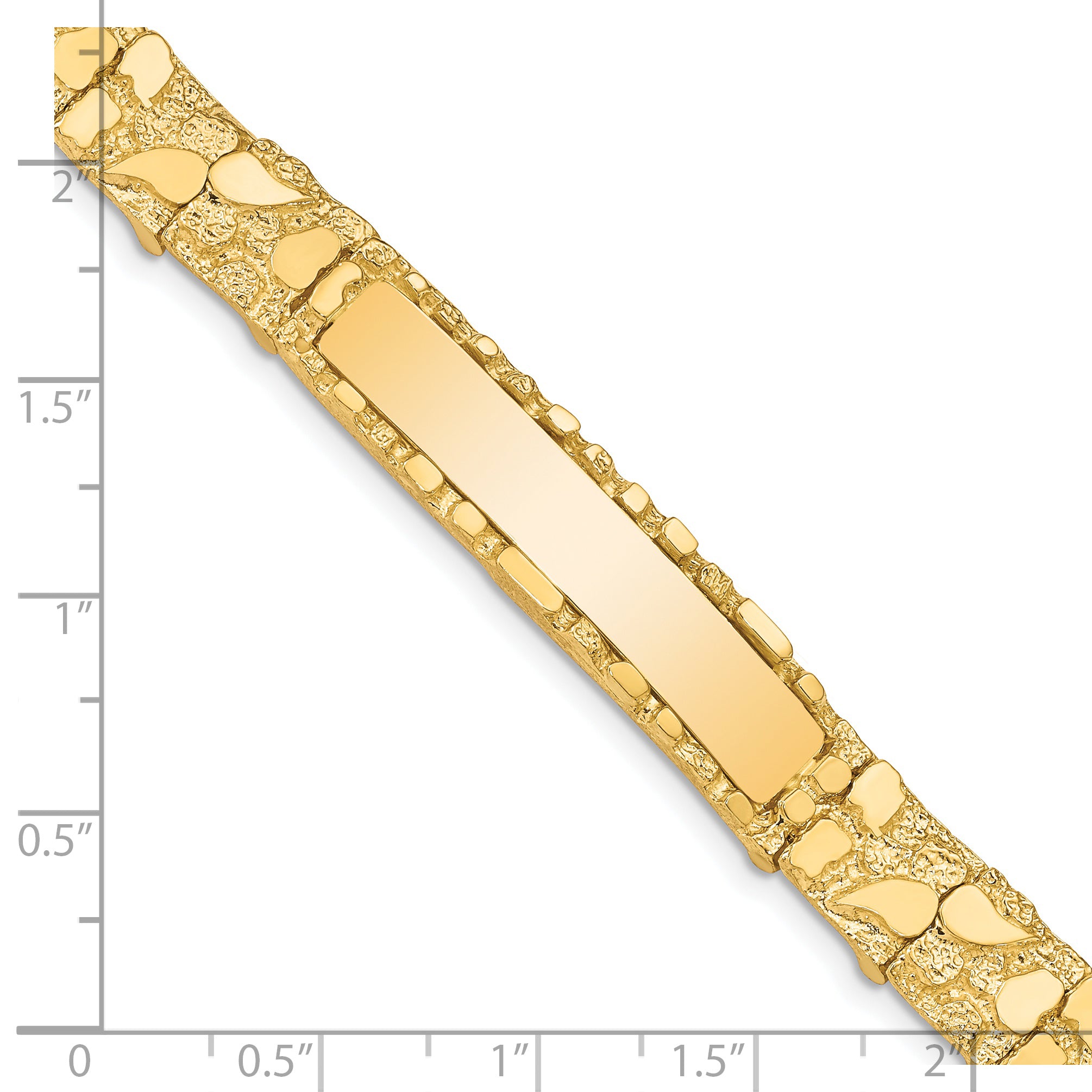 14k Polished Solid 10.0mm Nugget 38x10mm Plate 7 inch ID Bracelet NUGID10