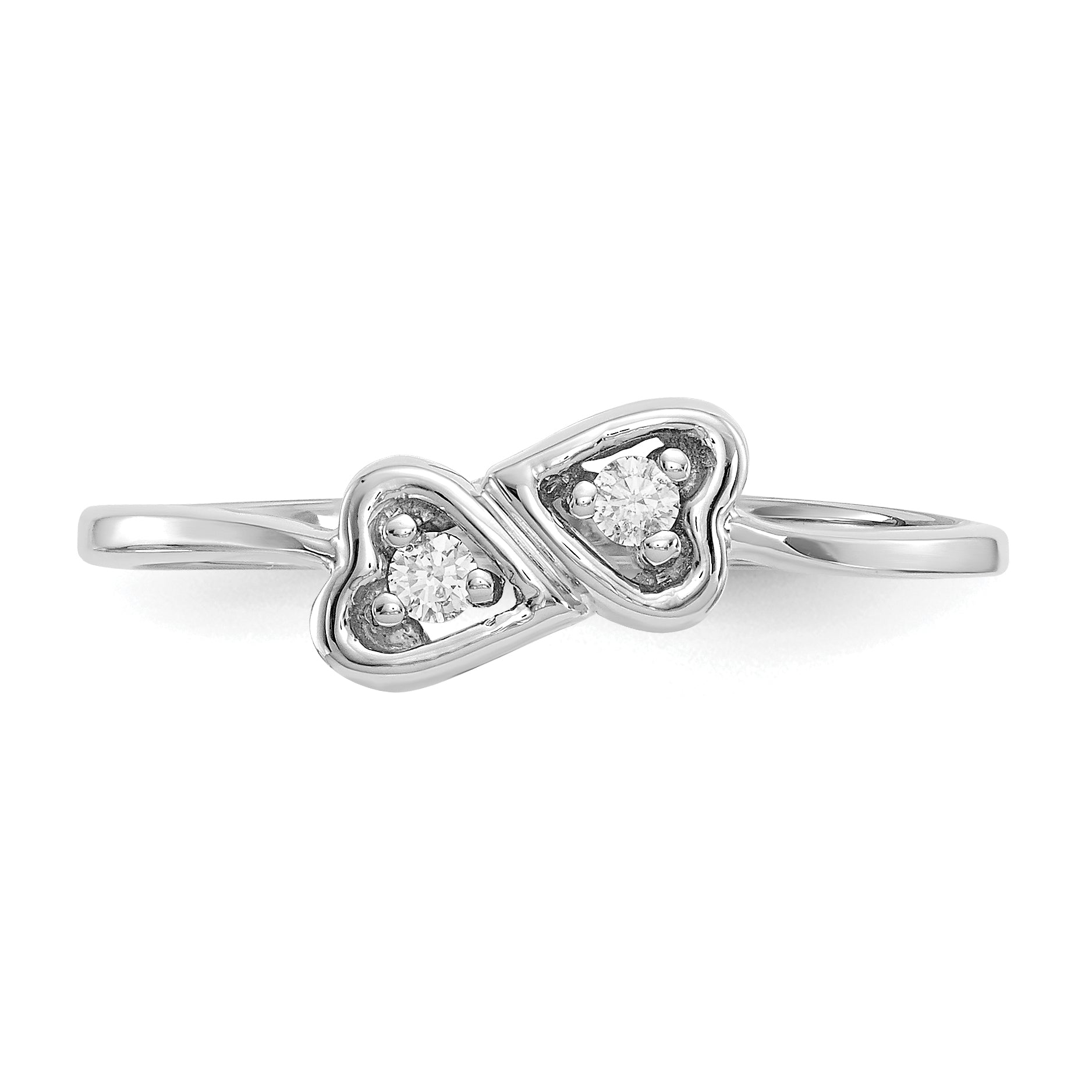 14k White Gold Polished 1/20 carat AA Diamond Two Hearts Ring Y1793AA