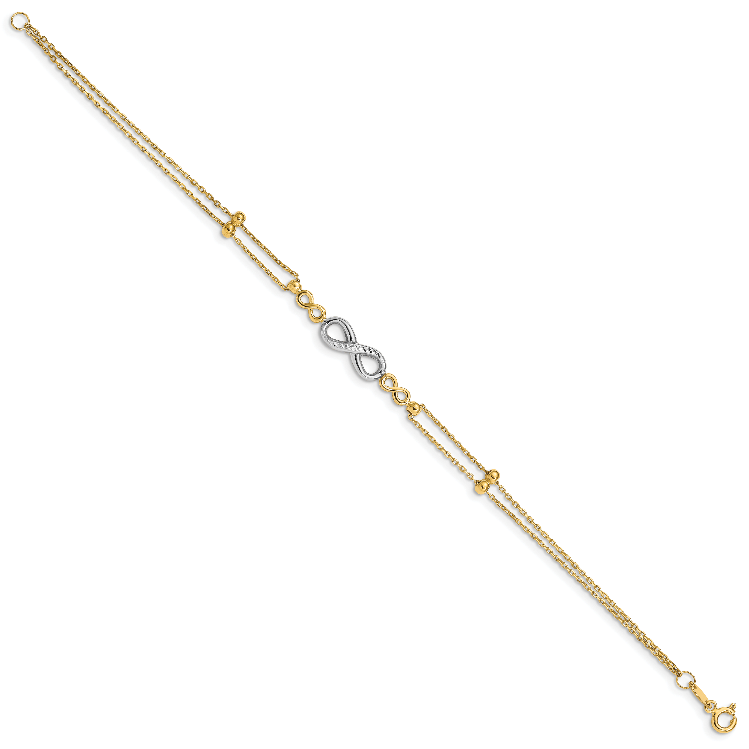 14K Two-tone Polished Diamond-cut Infinity Symbol 2-Strand 7.5 inch Bracelet FB1542