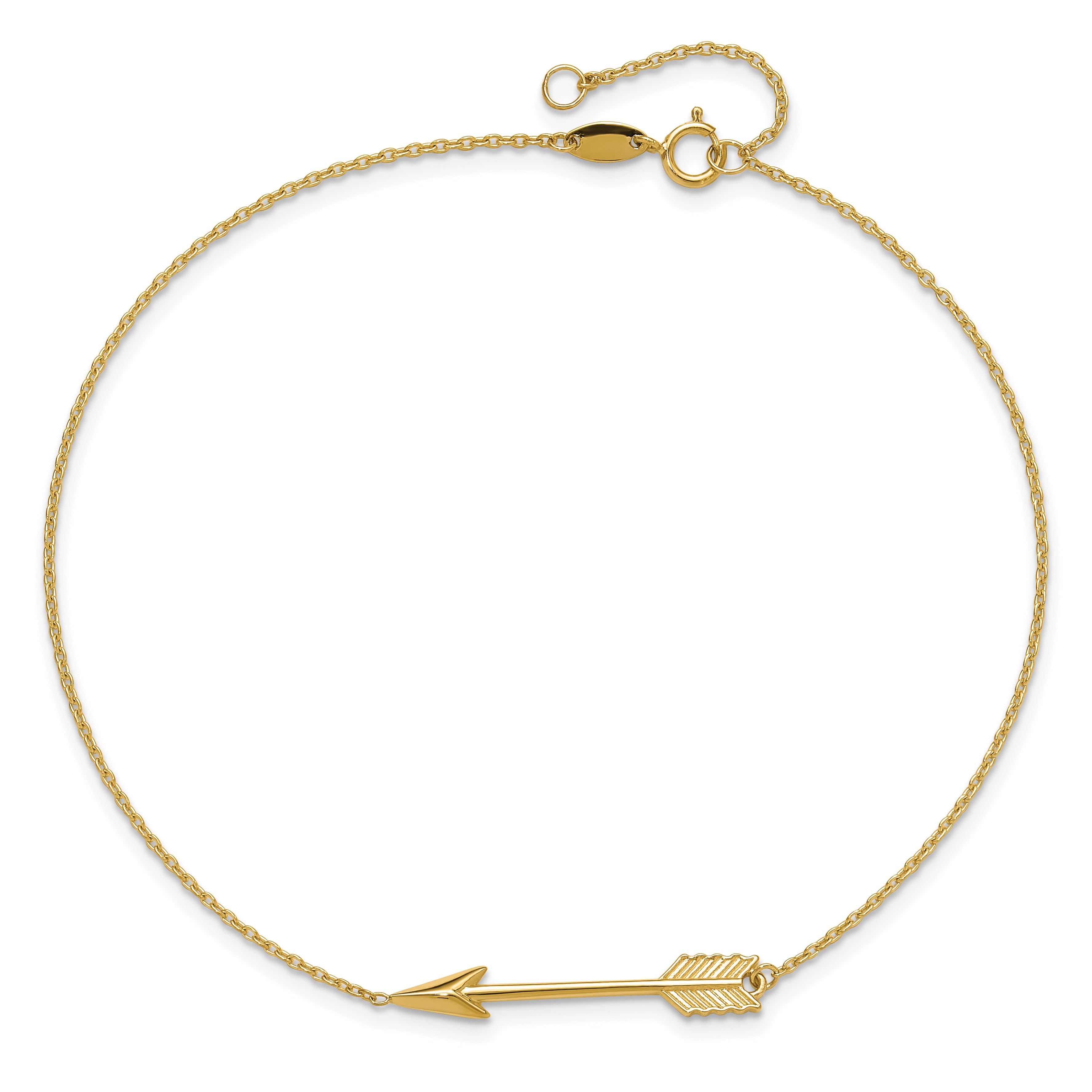 14K Polished Arrow 9 inch Plus 1 inch Extender - Total 10 inch Anklet ANK275