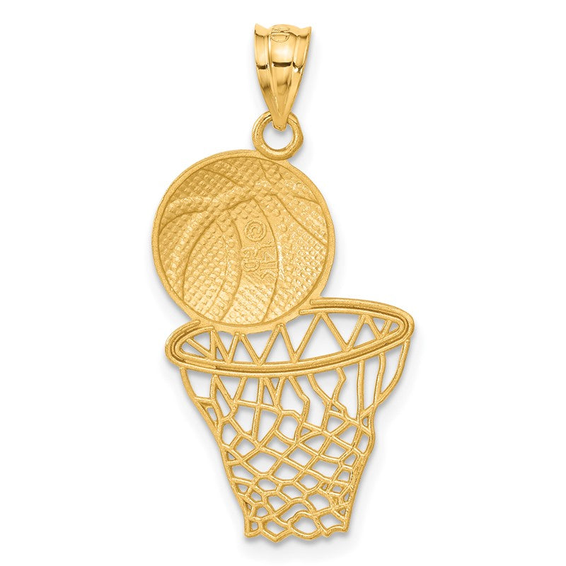 14K Satin Diamond-Cut Basketball and Net Pendant C2672
