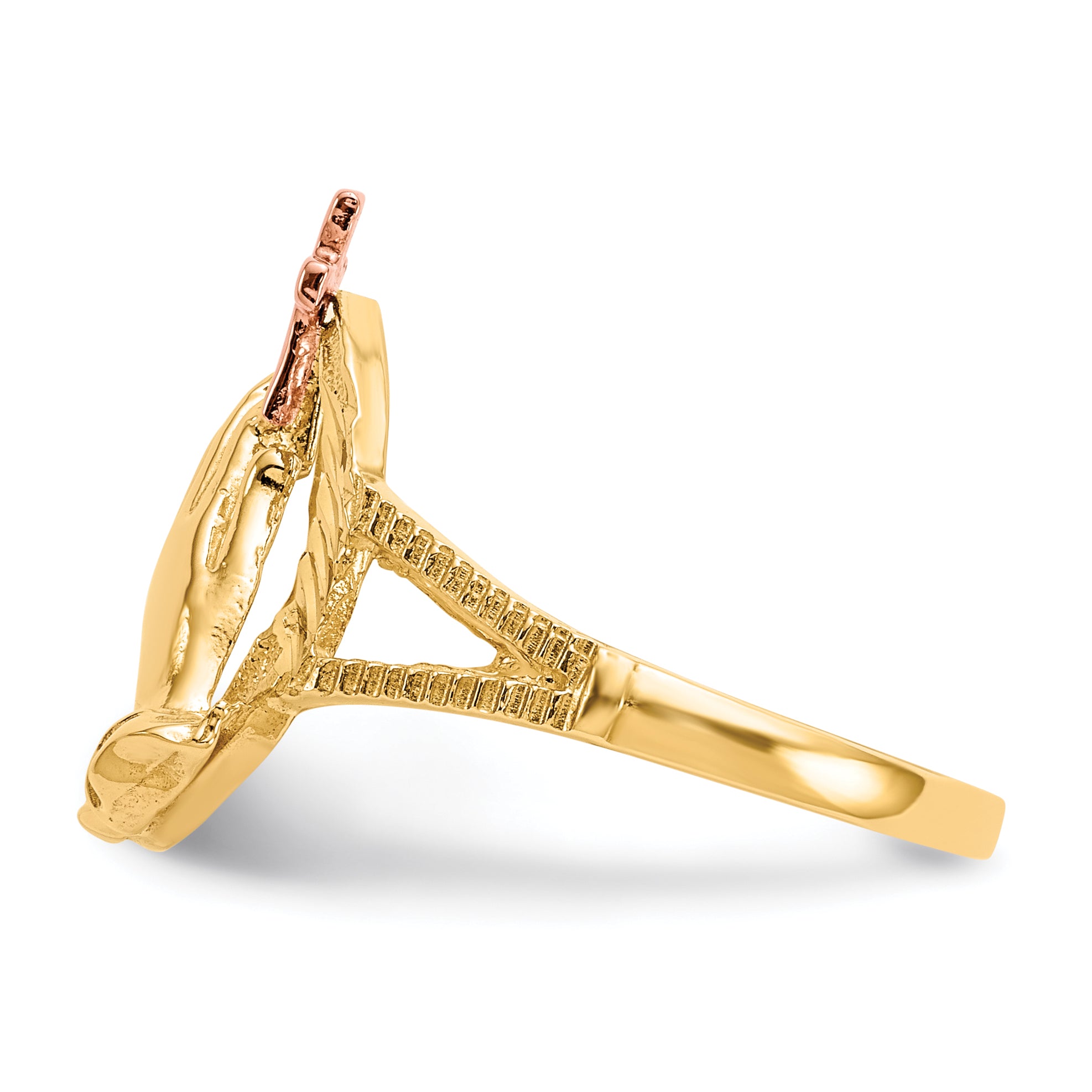 14K Two-tone Diamond Cut Praying Hands with Cross Ring K3965