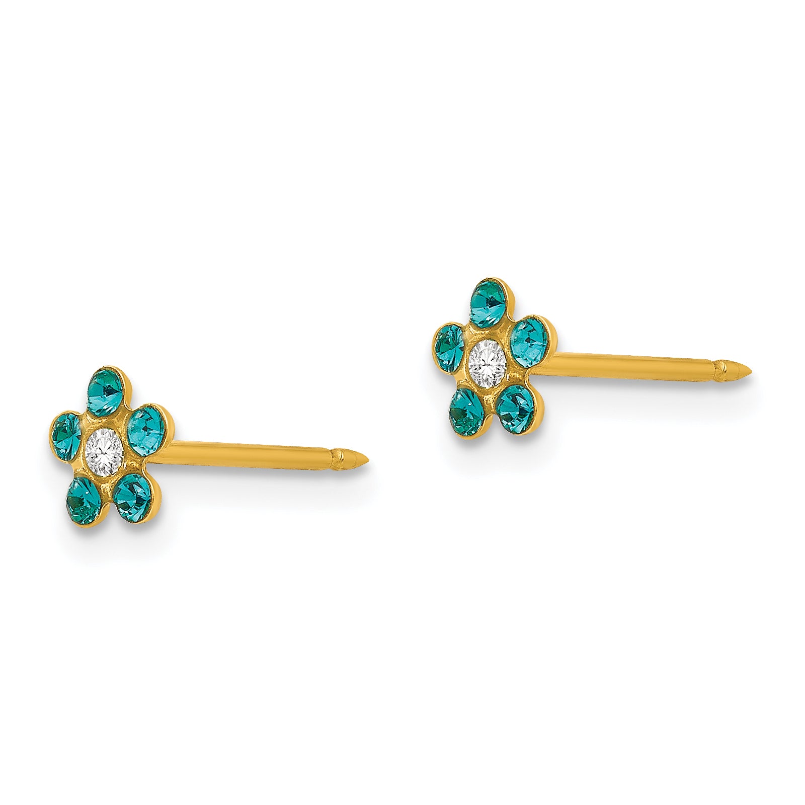 Inverness 14k December Blue Crystal Birthstone Flower Post Piercing Earrings 792E