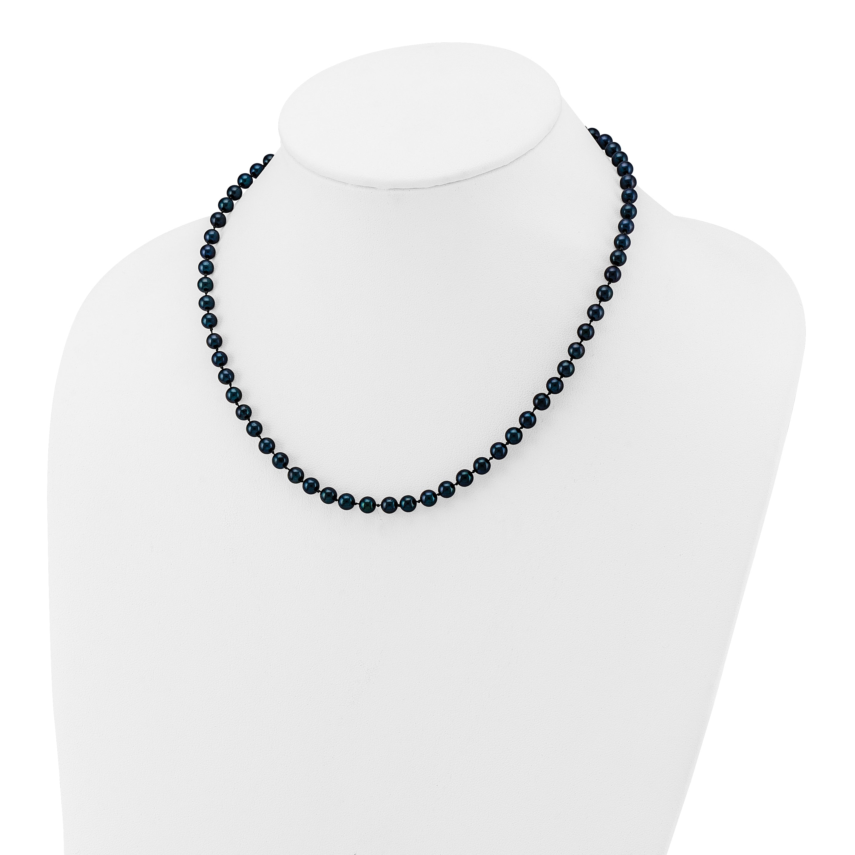 14k White Gold 5-6mm Black Round Akoya Saltwater Cultured Pearl 16 inch Necklace PLB50