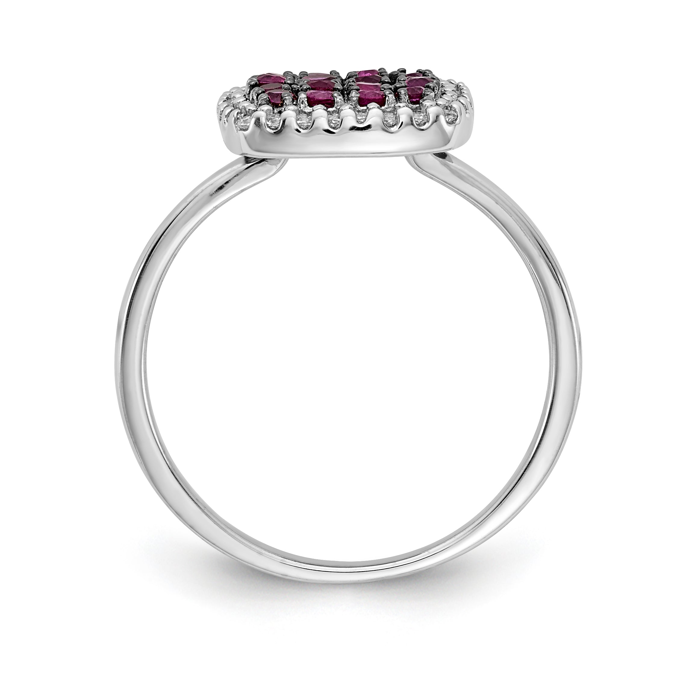 14k White Gold and Black Rhodium 1/6 carat Diamond and Ruby Square Cluster Ring RM5746