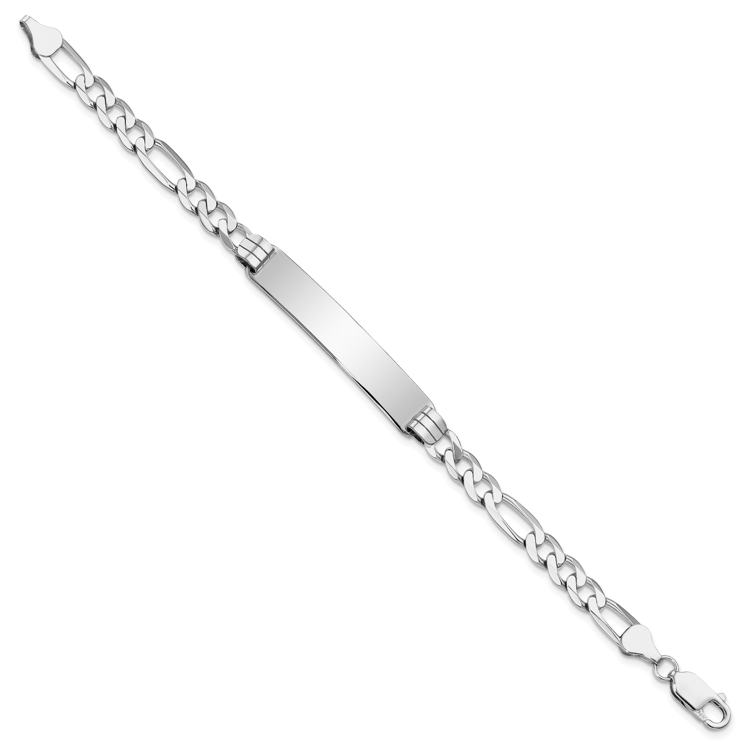 14k White Gold Polished Solid Chain/Solid Plate Figaro Link 38.5x8mm Plate 7 inch ID Bracelet FIG160IDW