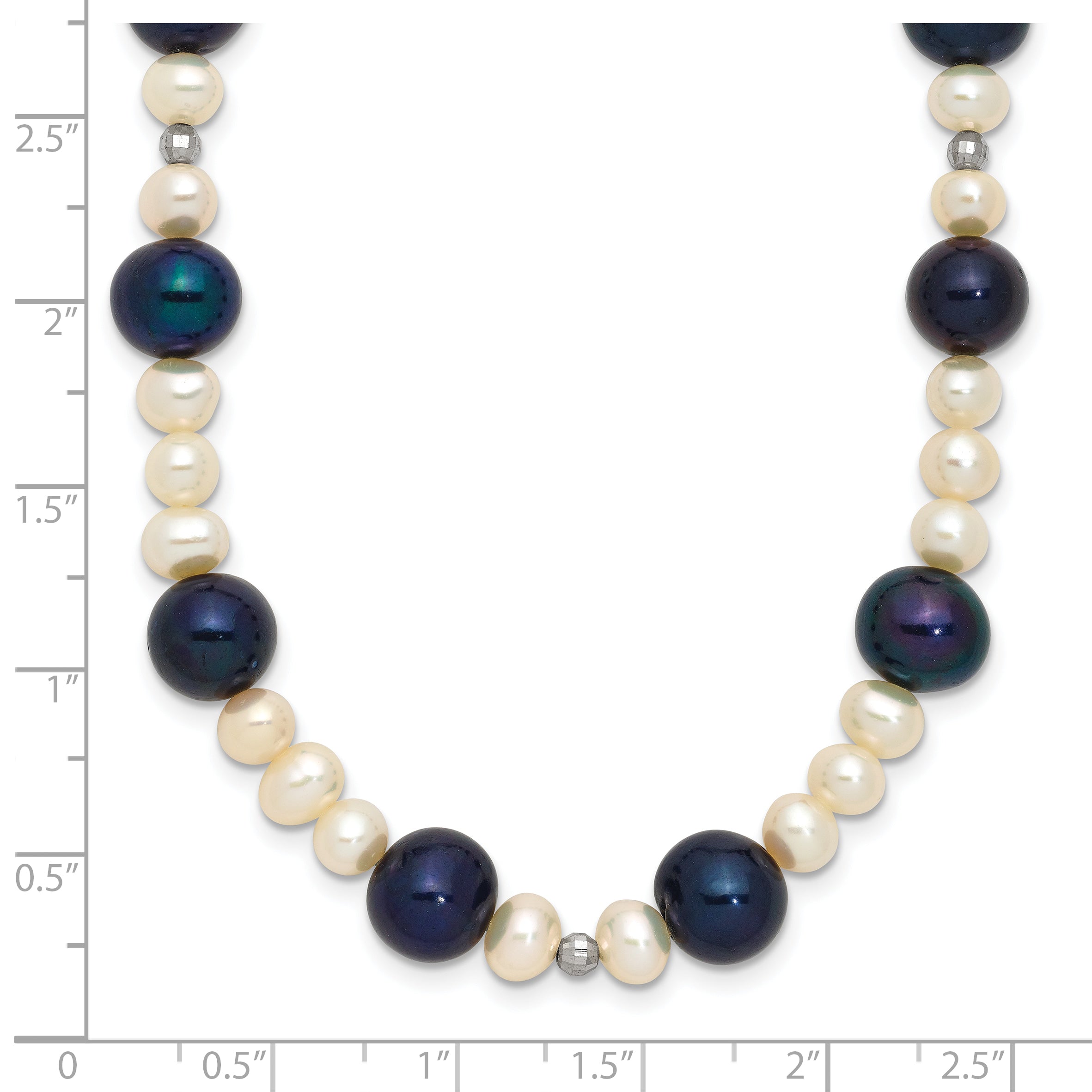 14k White Gold Black and White Semi-Round Freshwater Cultured and Mirror Bead 18 inch Necklace XF437