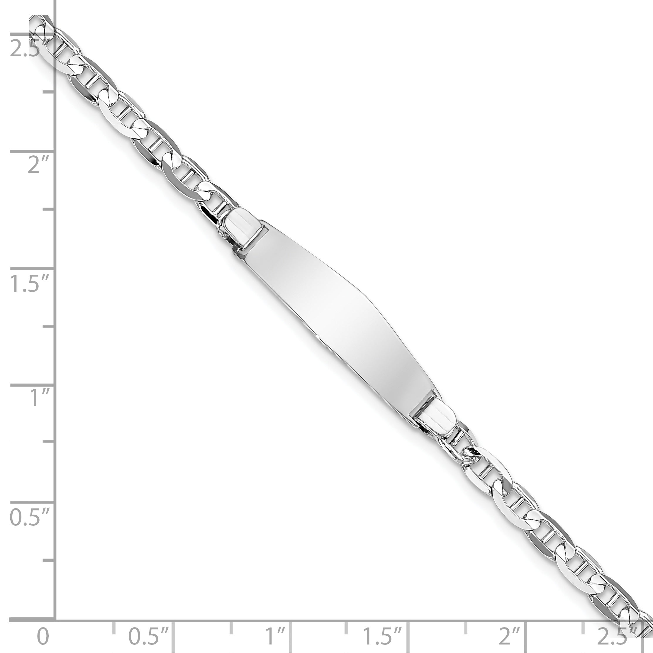 14k White Gold Polished Solid Chain/Solid Plate Anchor Link Soft Diamond Shape 25.5x7.5mm Plate 7 inch ID Bracelet LID67CW