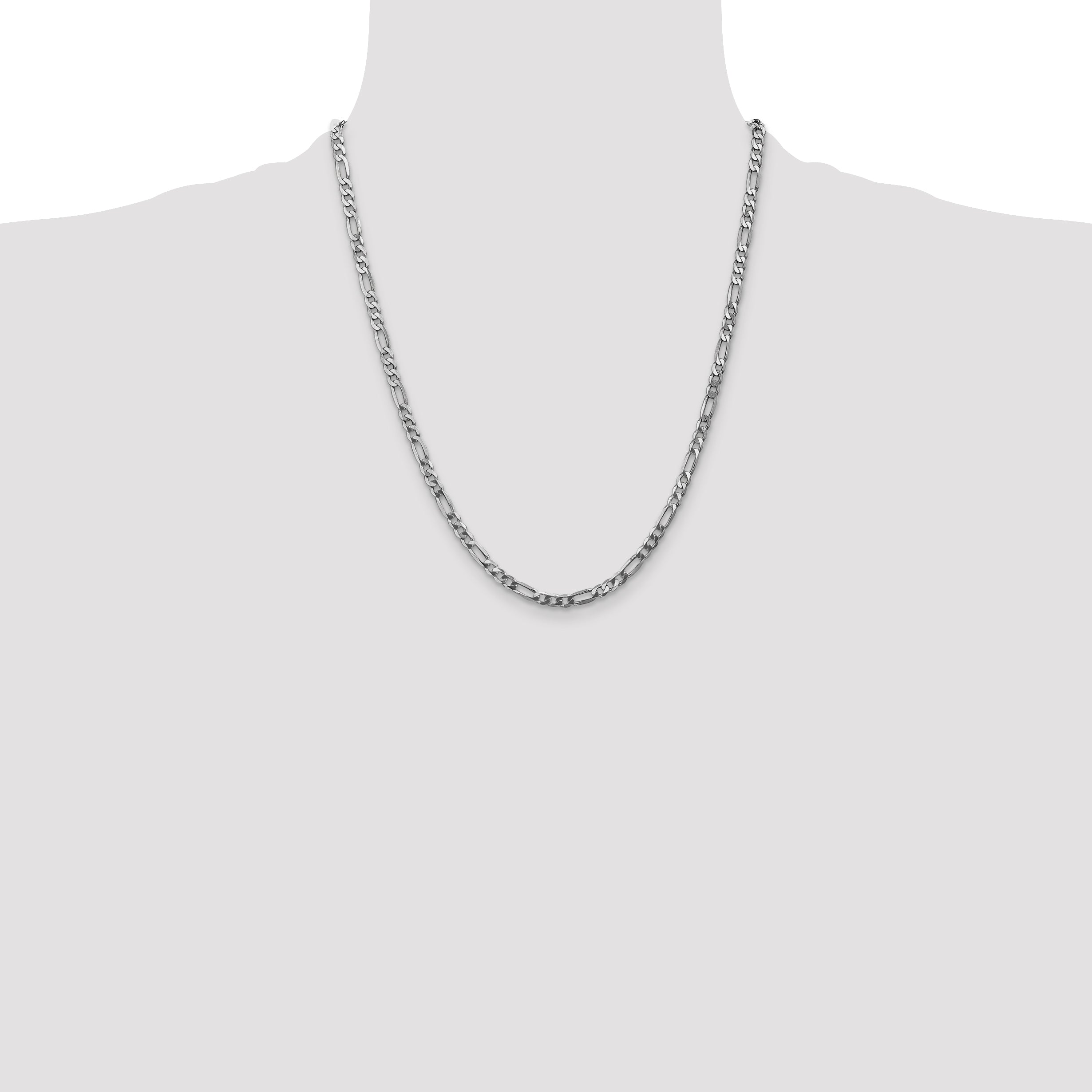 14K White Gold 26 inch 4mm Flat Figaro with Lobster Clasp Chain WFIG100