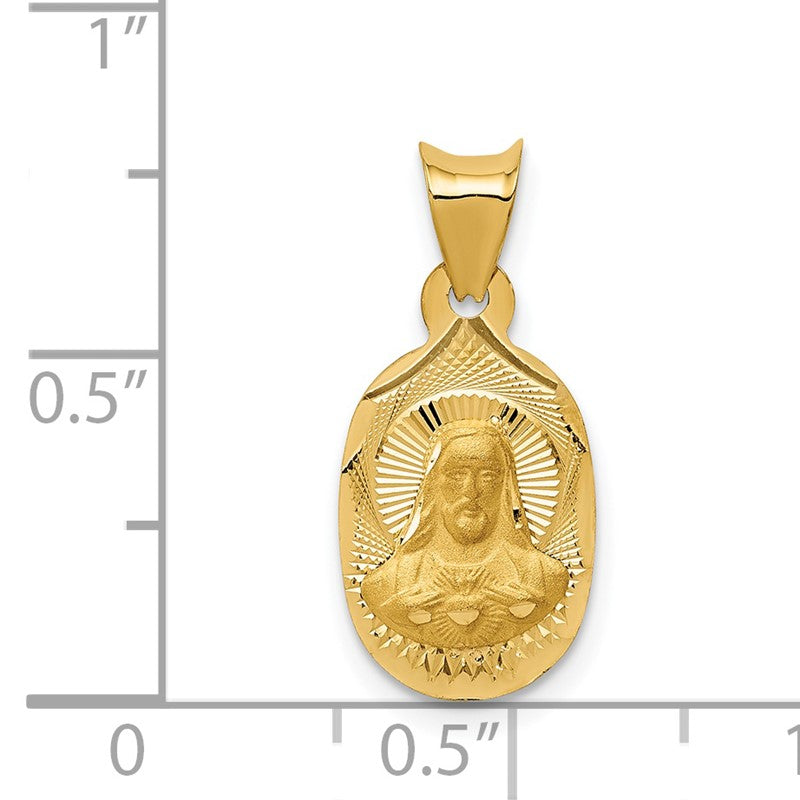 14K Polished Diamond-cut Solid Sagrado Corazon de Jesus Oval Pendant K5603