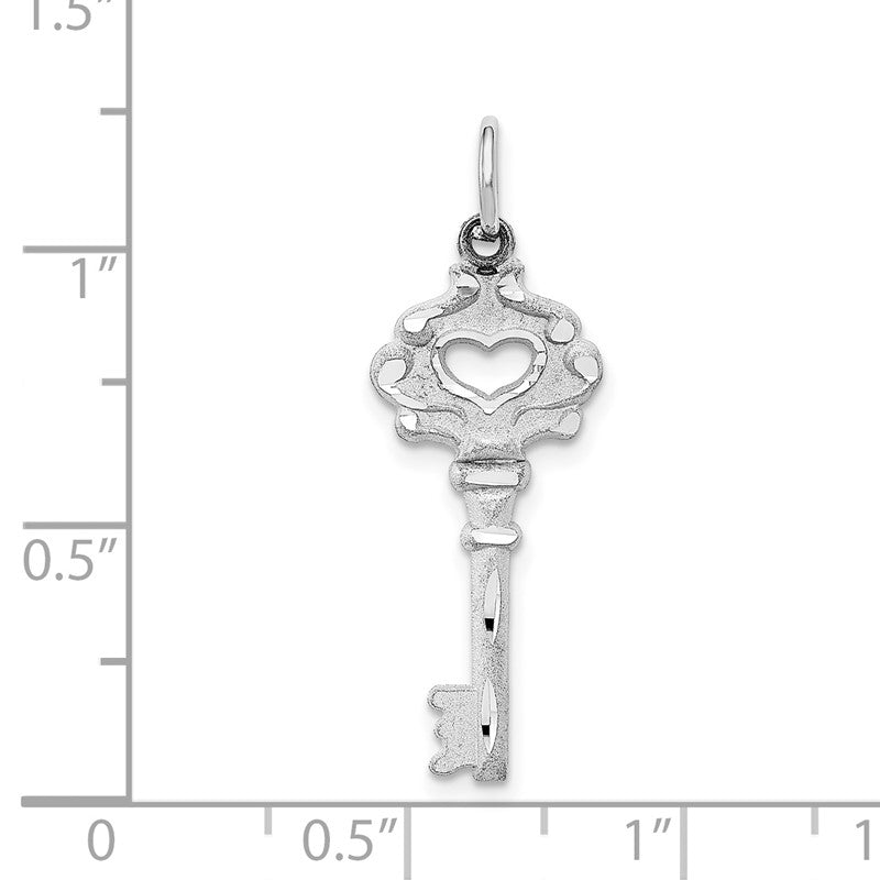 14k White Gold Diamond-cut Heart Key Charm D1065