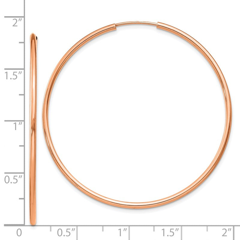14k Rose Gold 1.5x45mm Polished Endless Tube Hoop Earrings TF1434