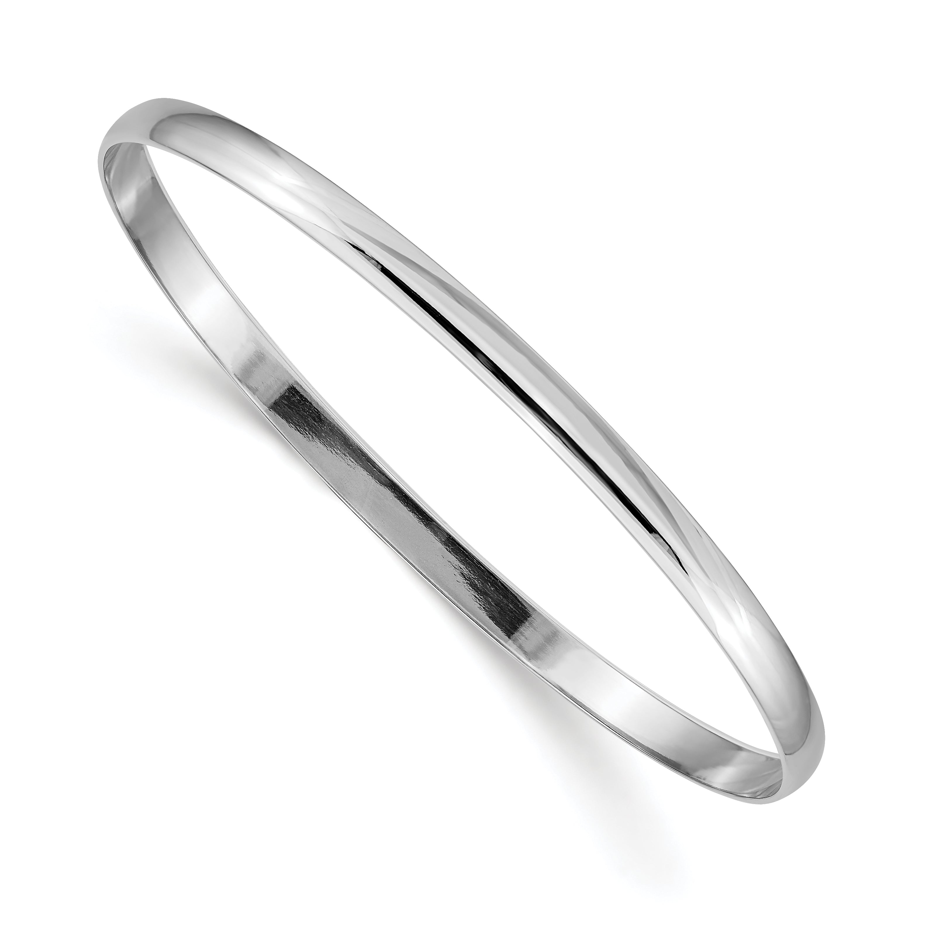 14k White Gold 4mm Solid Polished Half-Round Slip-On Round Bangle Bracelet DB315