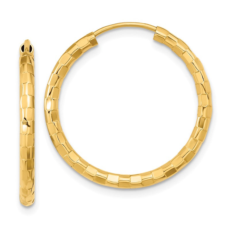 14k 2.5x25mm Polished Faceted Tube Hoop Earrings TF1009
