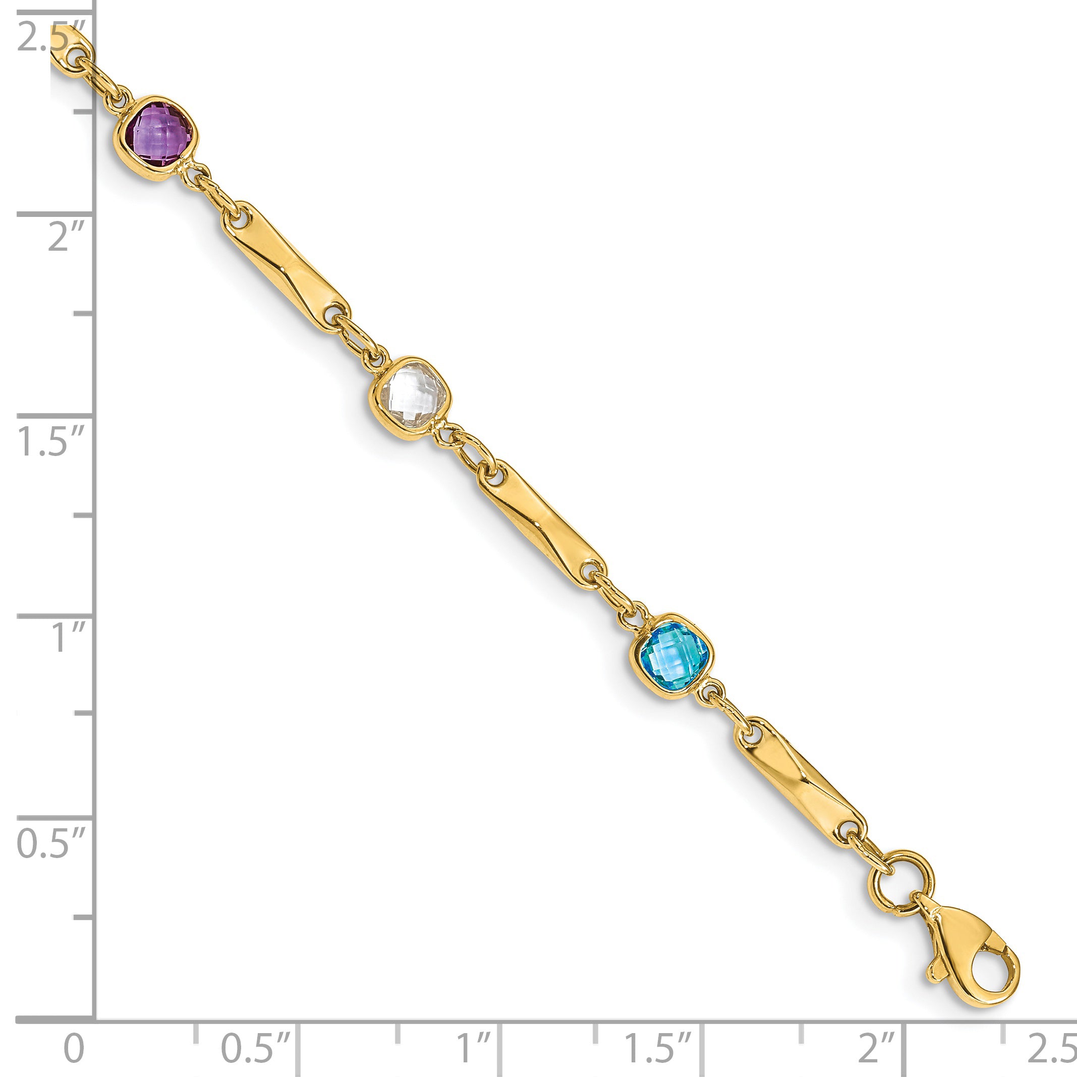 14K Complete Cushion-cut Sky Blue Topaz/White Quartz/Smoky Quartz/Amethyst/Citrine Fancy Link 7 inch Rainbow Bracelet Y12739RB