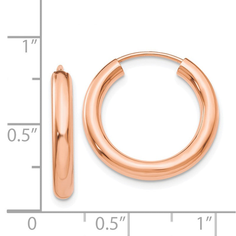 14k Rose Gold 3.00x20mm Polished Endless Tube Hoop Earrings XY1251