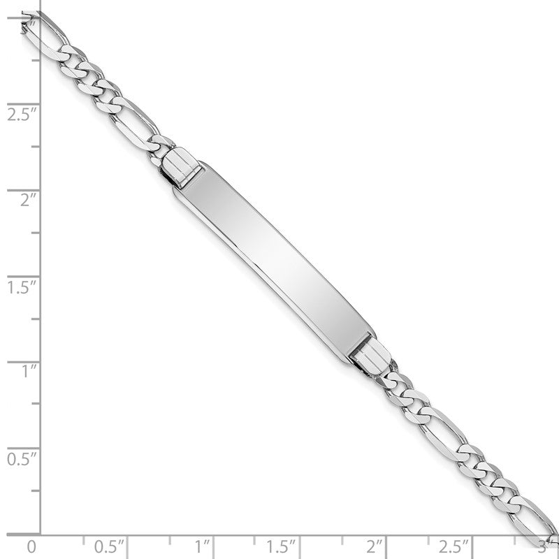 14k White Gold Polished Solid Chain/Solid Plate Figaro Link Soft Diamond Shape 33x9mm Plate 7 inch ID Bracelet FIG110IDCW