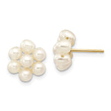 14k 3-4mm White Egg-shape Freshwater Cultured Pearl Flower Post Earrings XF298E