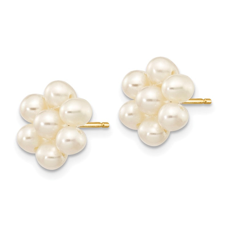 14k 3-4mm White Egg-shape Freshwater Cultured Pearl Flower Post Earrings XF298E
