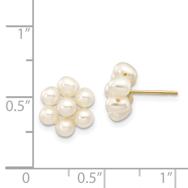 14k 3-4mm White Egg-shape Freshwater Cultured Pearl Flower Post Earrings XF298E