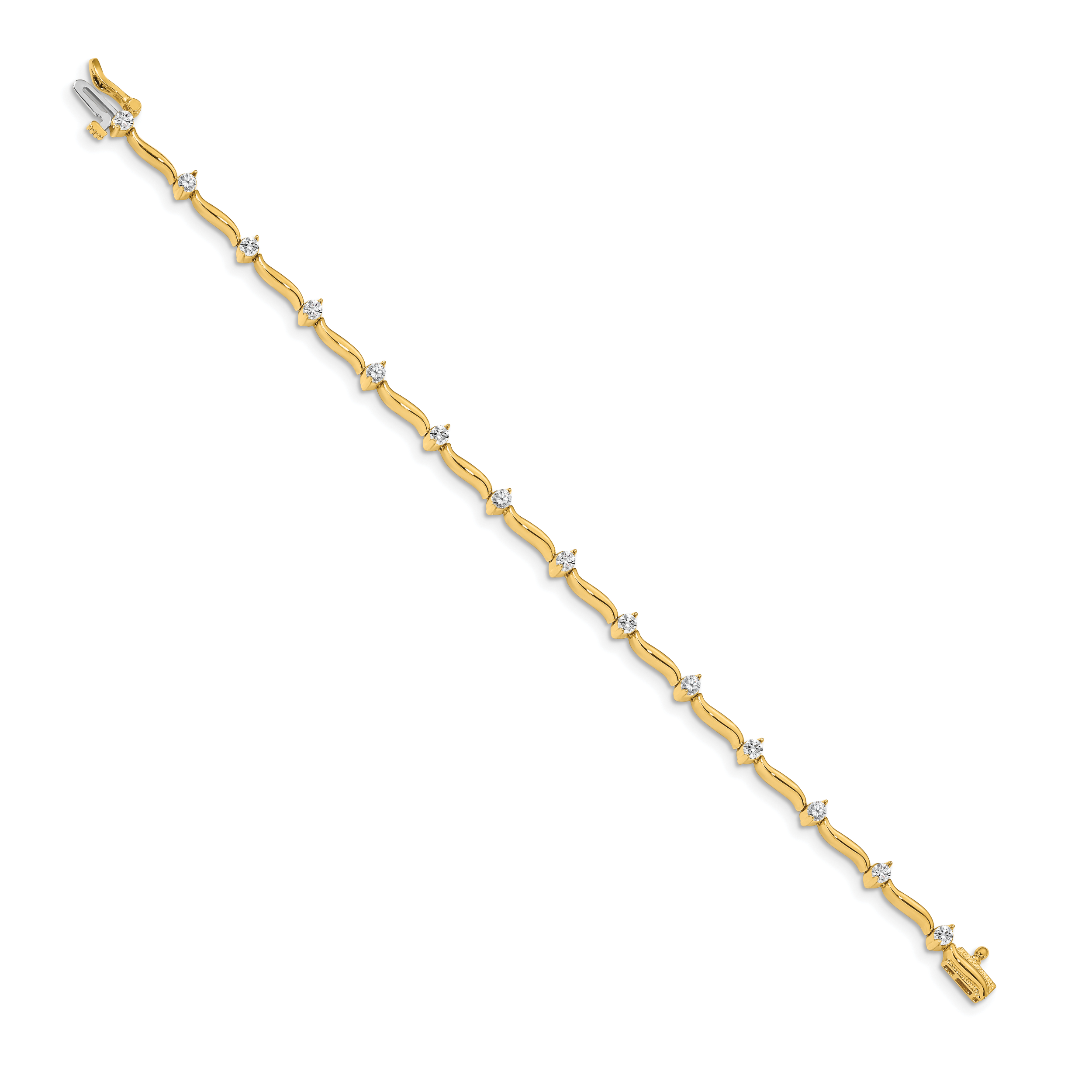 14k Complete 1 carat  Round AAA Diamond 2-prong Wavy Bar Link 7 inch Tennis Bracelet X656AAA