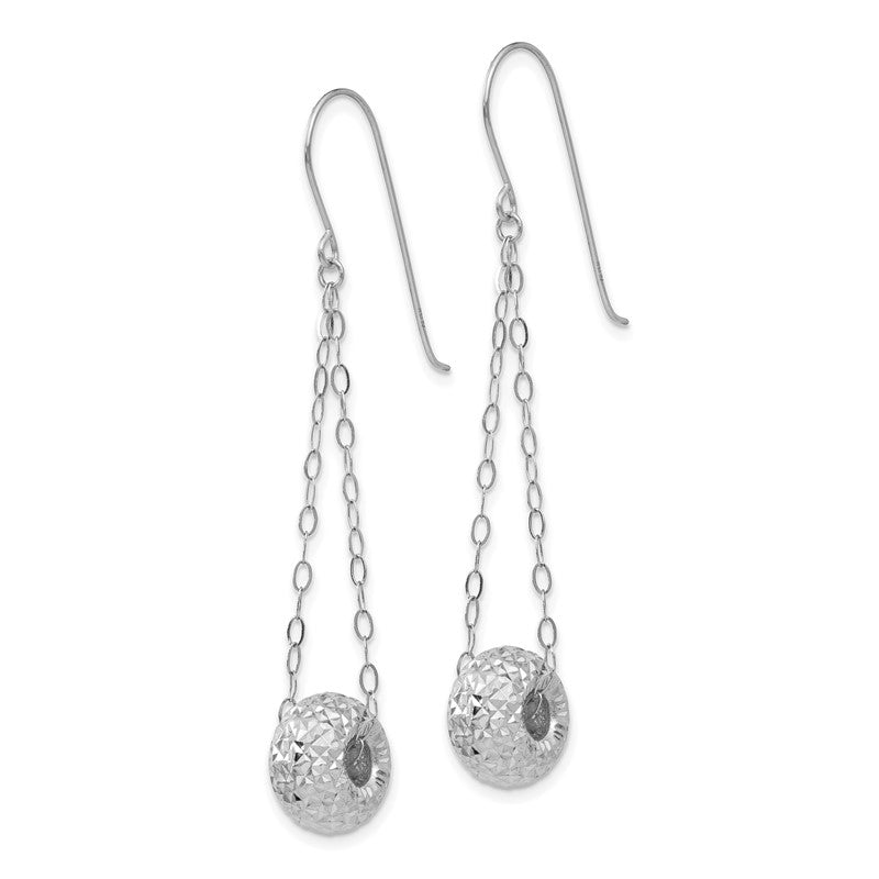 14K White Gold Chain with Diamond-cut 8mm Puffed Donut Bead Dangle French Hook Earrings TL929