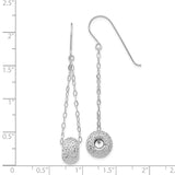 14K White Gold Chain with Diamond-cut 8mm Puffed Donut Bead Dangle French Hook Earrings TL929