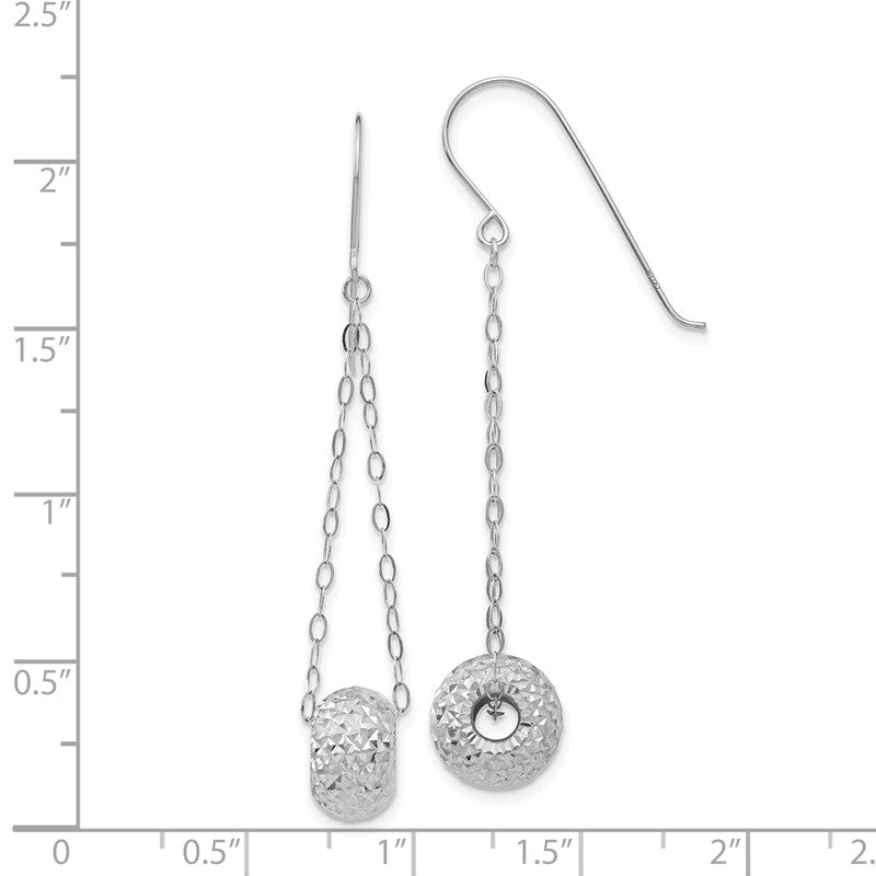 14K White Gold Chain with Diamond-cut 8mm Puffed Donut Bead Dangle French Hook Earrings TL929