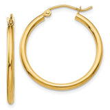 14k 2x25mm Polished Lightweight Tube Hoop Earrings T915L