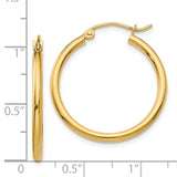 14k 2x25mm Polished Lightweight Tube Hoop Earrings T915L
