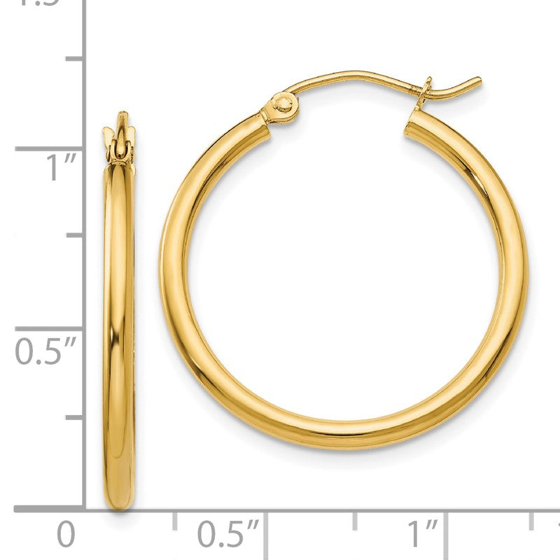 14k 2x25mm Polished Lightweight Tube Hoop Earrings T915L