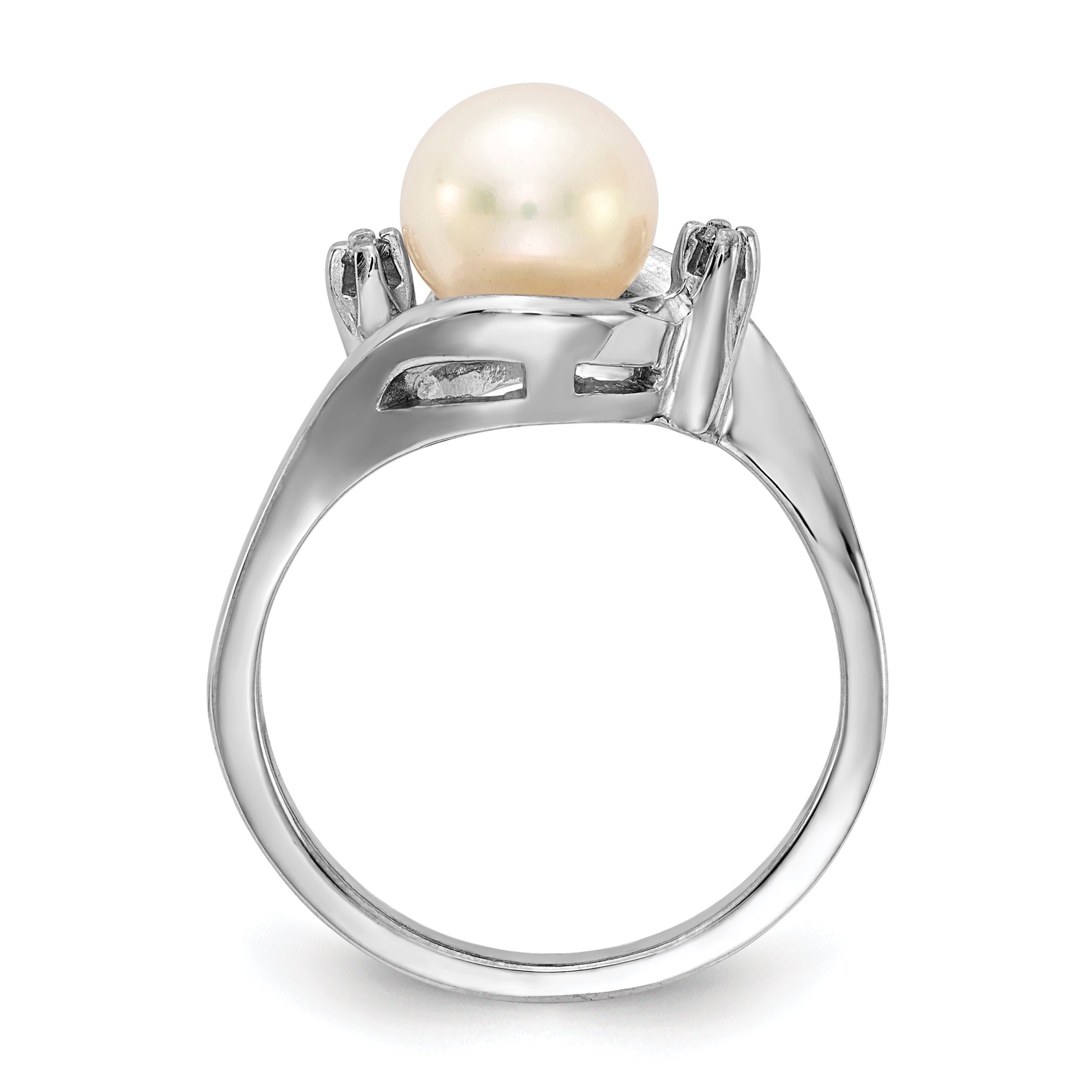 14k White Gold 7mm FW Cultured Pearl VS Diamond ring Y1850PL/VS