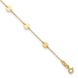 14K Polished Disc 9-Station 9 inch Plus 1 inch Extender - Total 10 inch Anklet ANK195