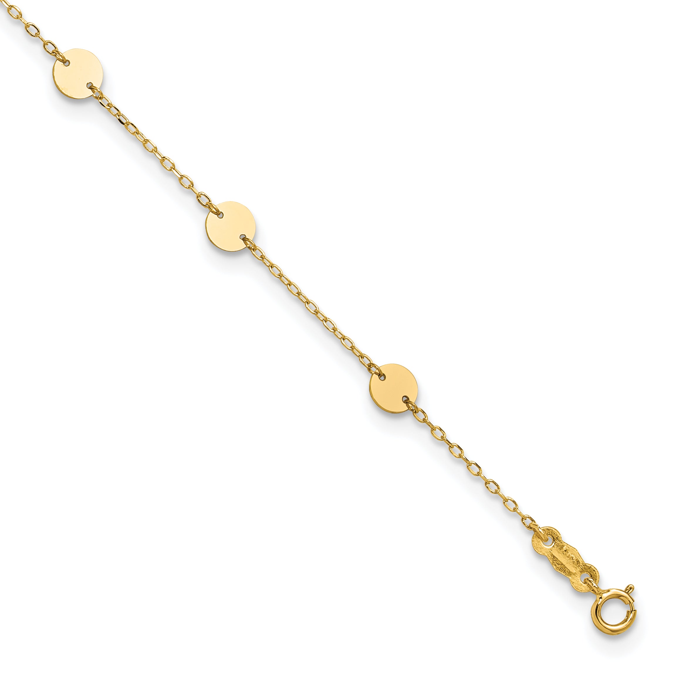 14K Polished Disc 9-Station 9 inch Plus 1 inch Extender - Total 10 inch Anklet ANK195