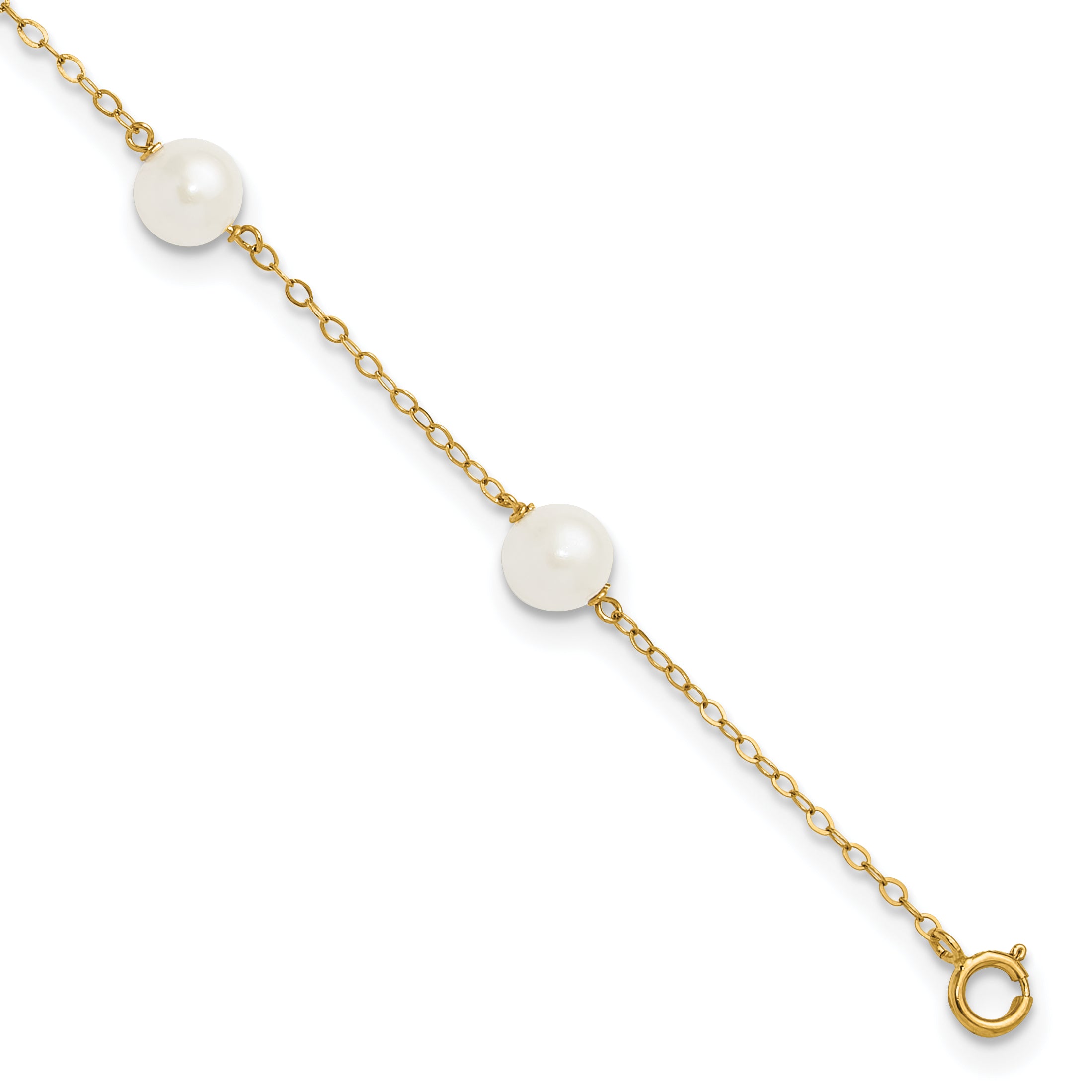 14k 6-7mm White Near-Round Freshwater Cultured Pearl 6-Station 9 inch Anklet XF559