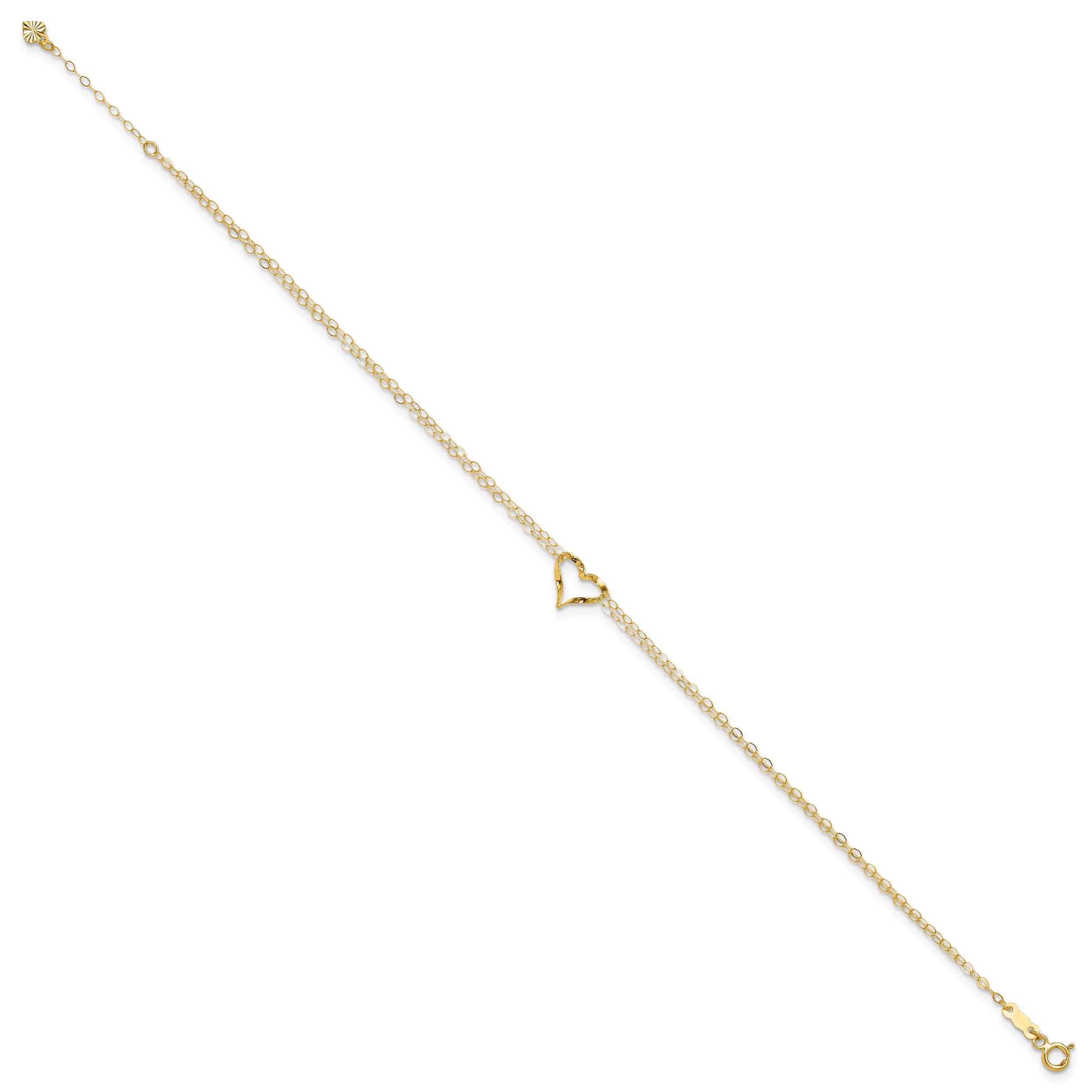 14k Double Strand Chain and Twisted Heart 9 inch Plus 1 inch Extender - Total 10 inch Anklet ANK173