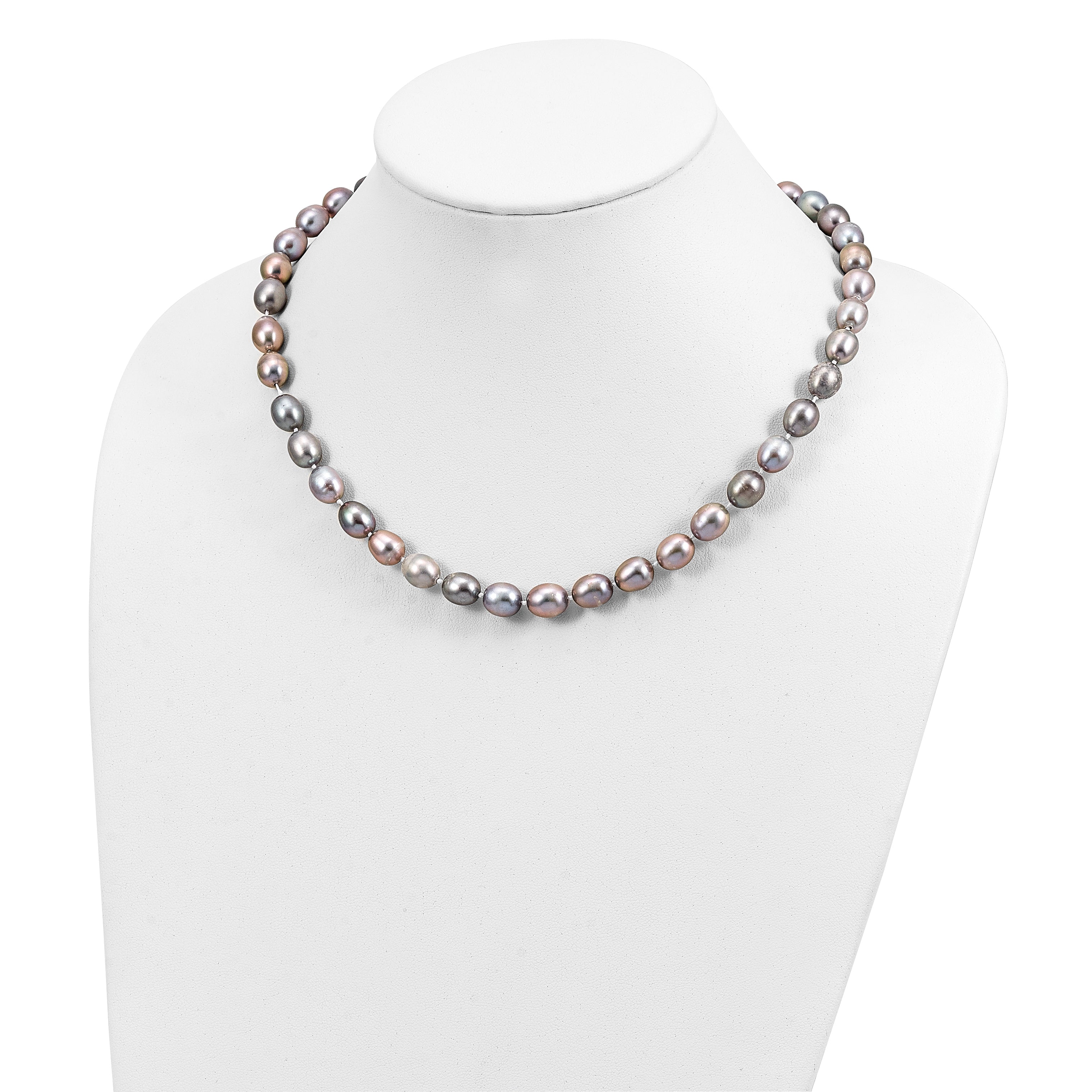 14k White Gold 8-9mm Grey Rice Freshwater Cultured Pearl 16 inch Necklace XF415