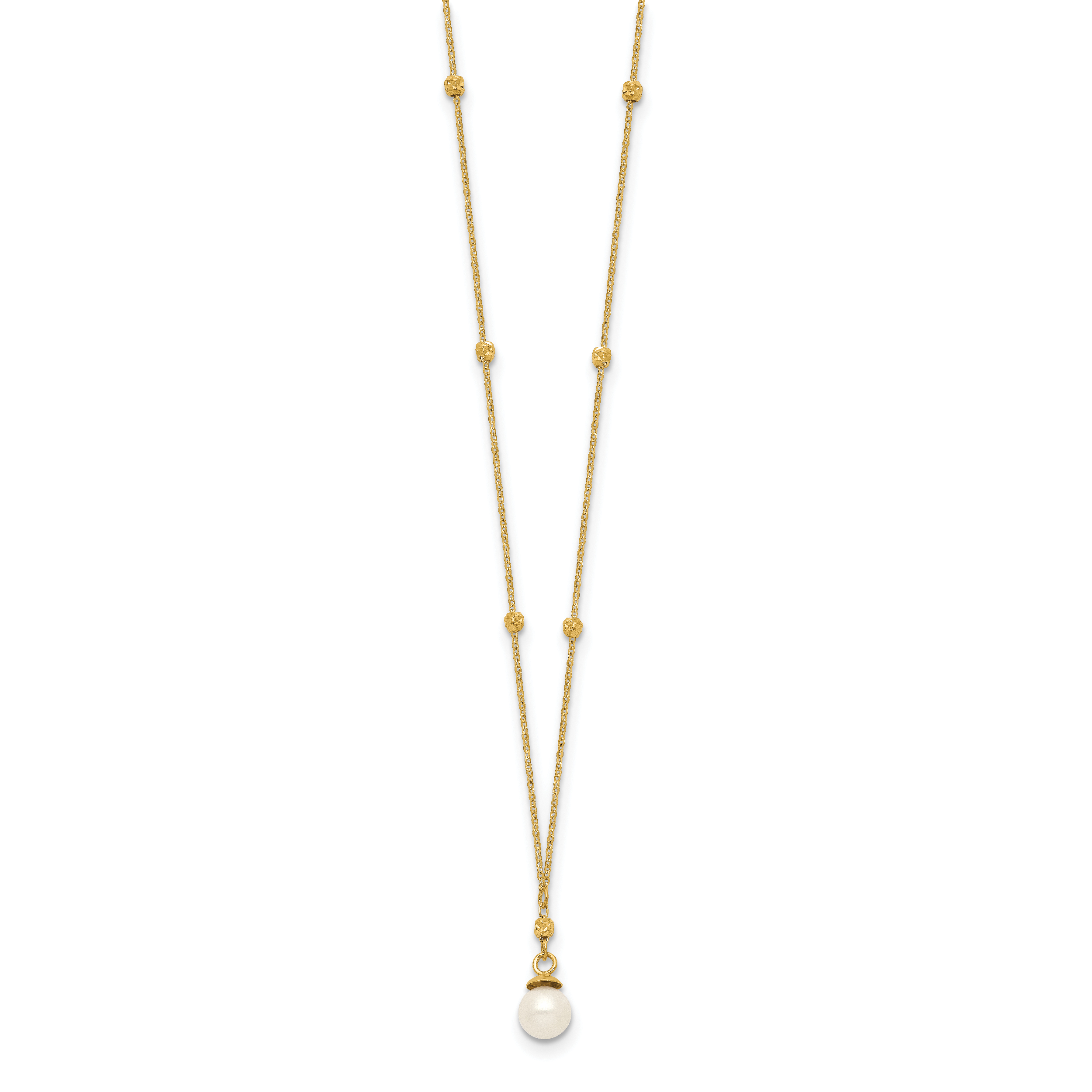 14k 4-5mm White Freshwater Cultured Pearl with Diamond-cut Beads 18 inch Necklace SF2763