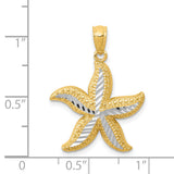 14k with White Rhodium Diamond-cut Starfish Pendant K6065