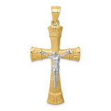 14K Two-tone Brushed and Polished Greek Key Crucifix Pendant D4658