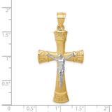14K Two-tone Brushed and Polished Greek Key Crucifix Pendant D4658