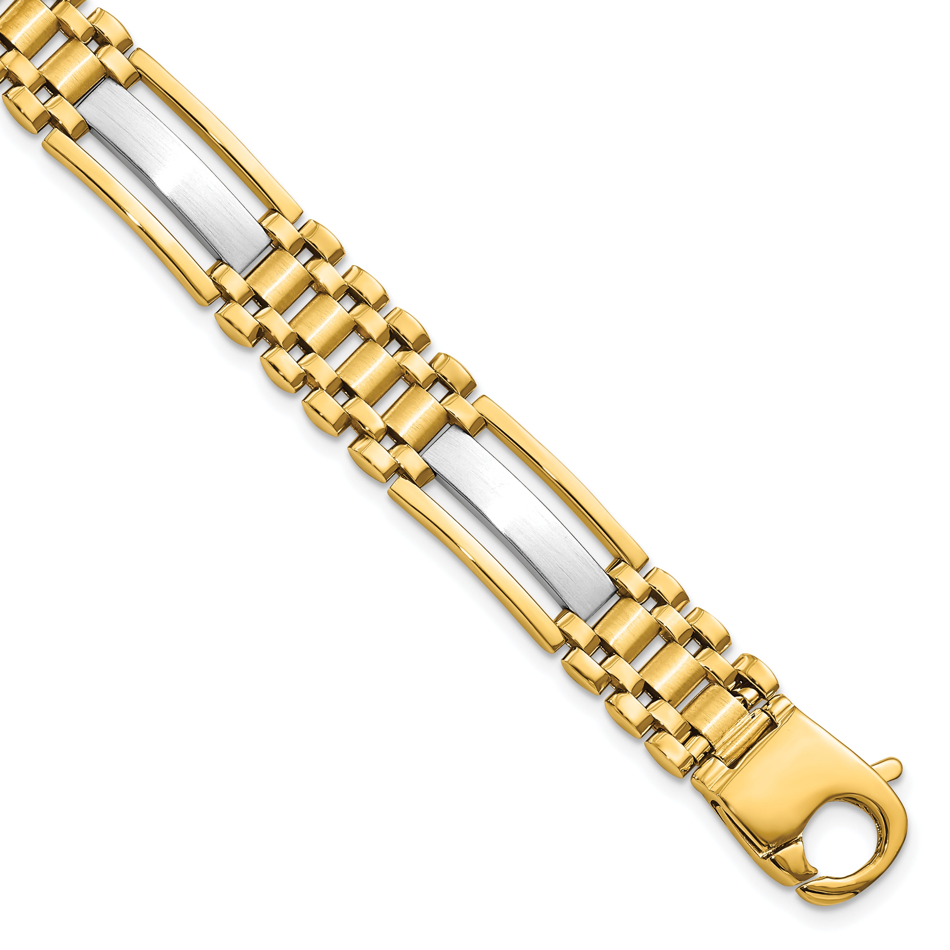 14k Two-tone Polished and Satin 10.2mm Multi Link with Bars 8.75 inch Mens Bracelet GB255