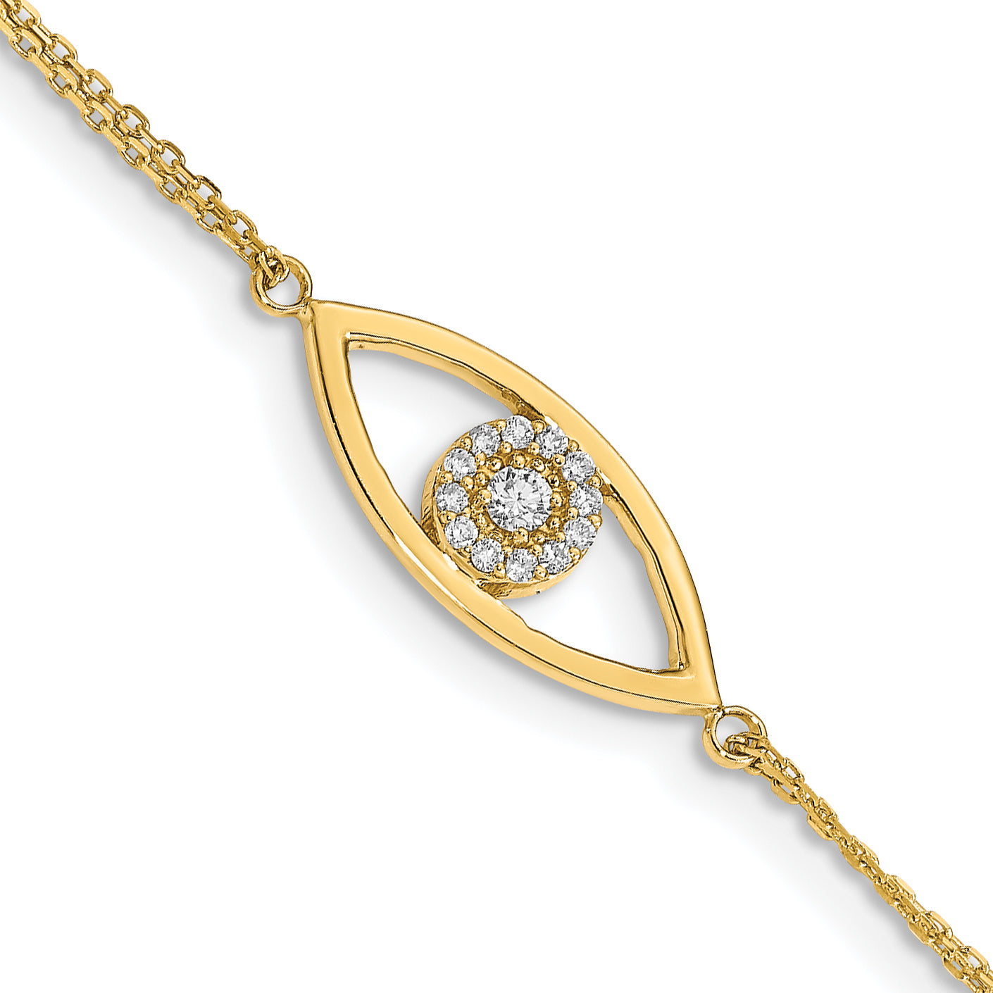 14k Complete A Diamond Evil Eye 2-Strand 7 inch Bracelet with 1 inch Extender XB320A