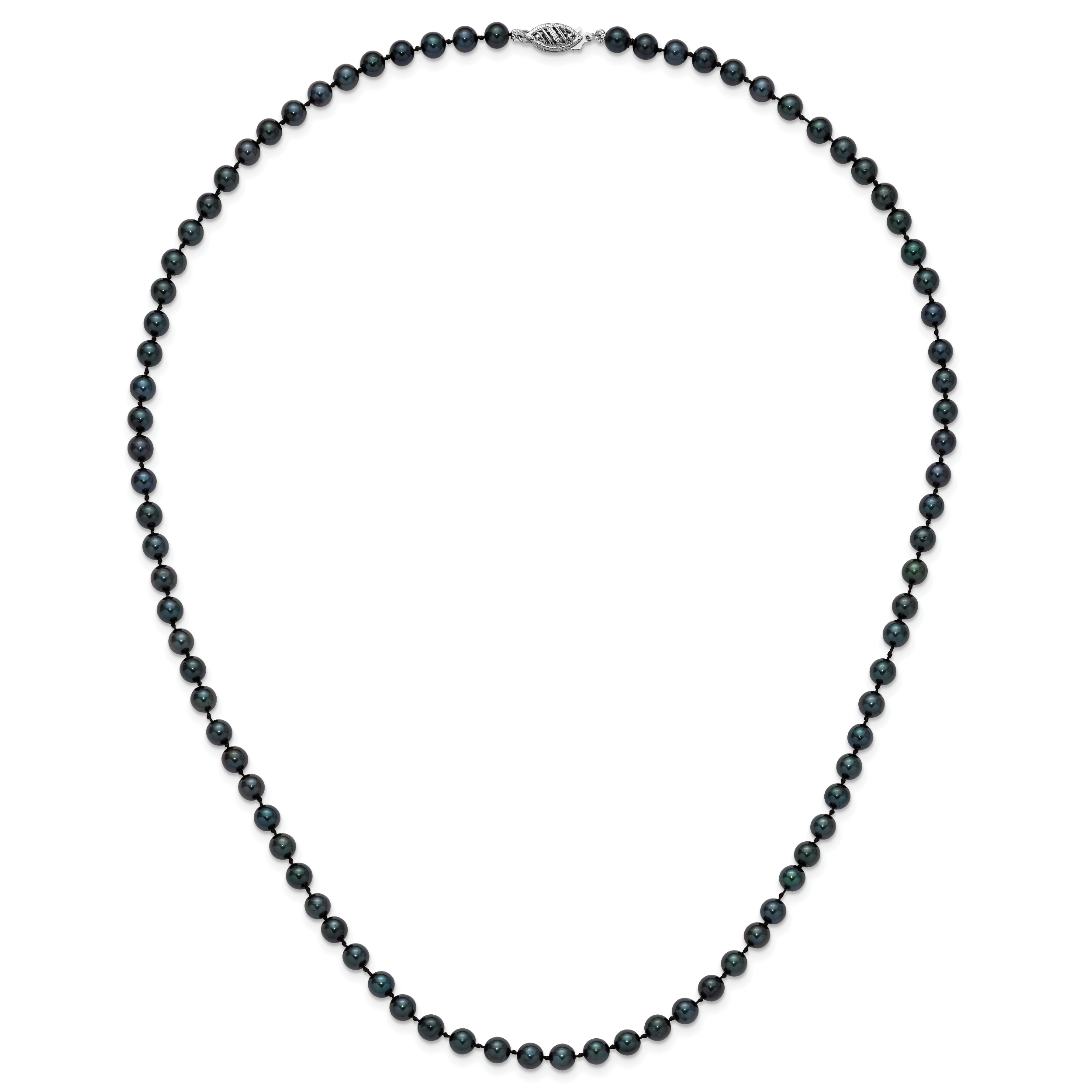 14k White Gold 5-6mm Black Round Akoya Saltwater Cultured Pearl 16 inch Necklace PLB50