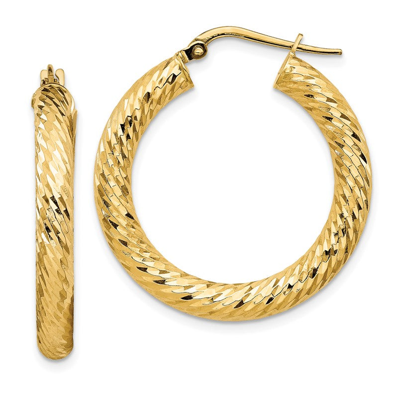 14k 4x30mm Diamond-cut Round Tube Hoop Earrings TF1334