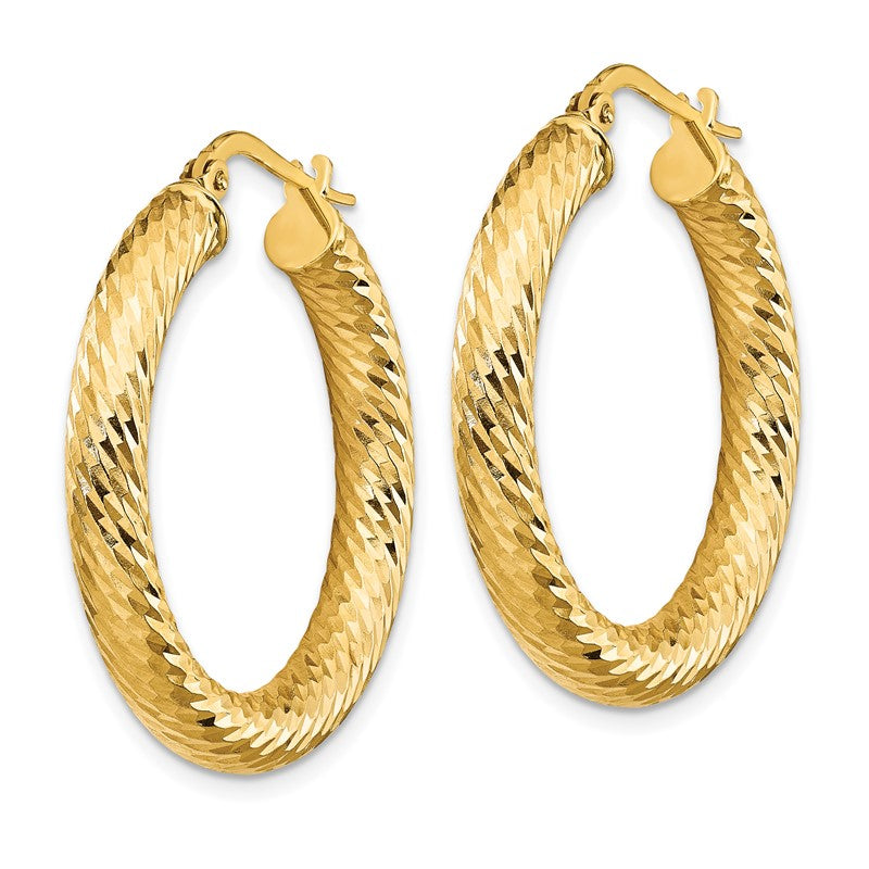 14k 4x30mm Diamond-cut Round Tube Hoop Earrings TF1334