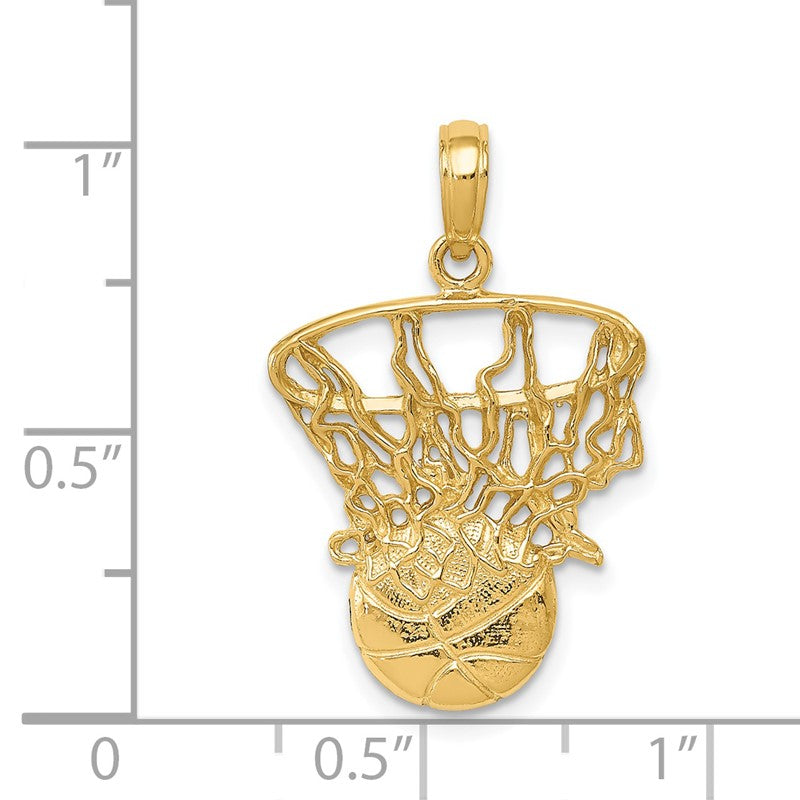 14k Swoosh Basketball and Net Pendant C3780