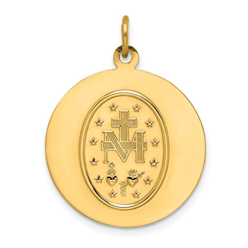 14k Polished and Satin Solid Medium Miraculous Medal Round Pendant XR1769
