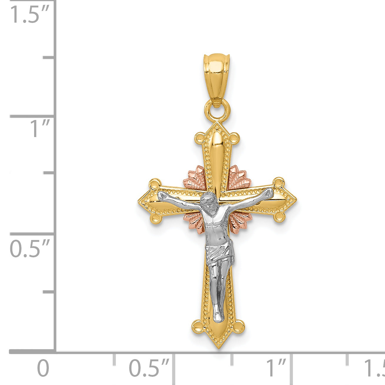 14K Tri-color Polished Crucifix Pendant K5576